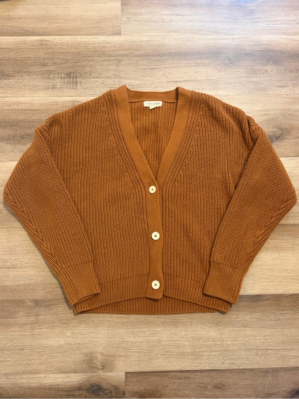 Tradlands Cardigan Sweater Womens Small Camel Brown Rib Knit Button Front Cotton